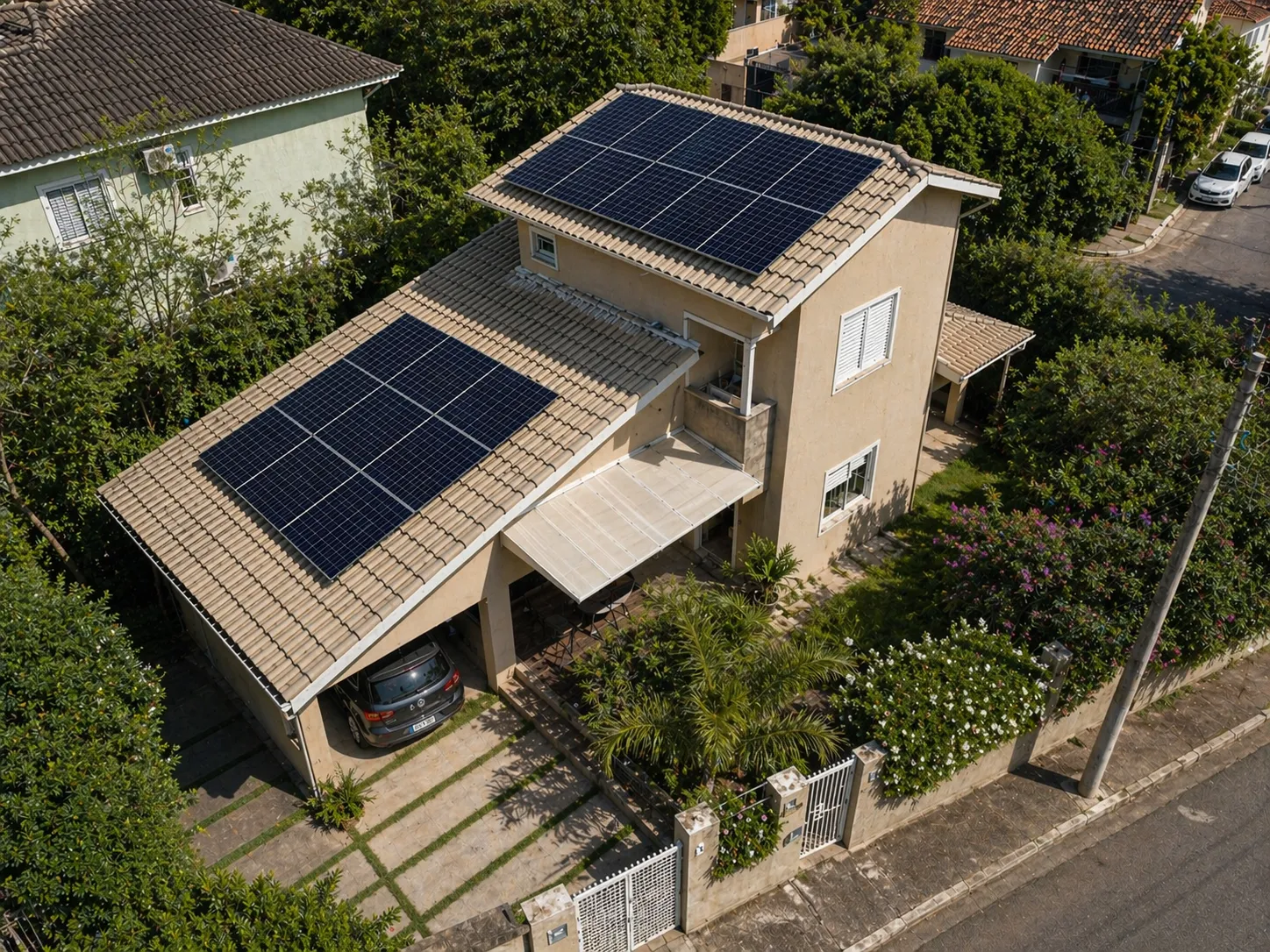 Casa residencial com sistema de energia solar instalado em Santa Catarina